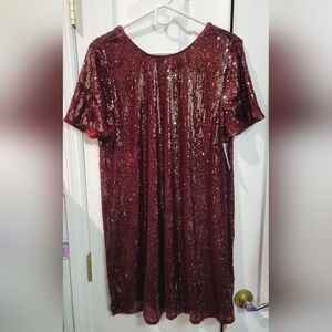 Nine West Sparkling Burgundy Sequin Dress
